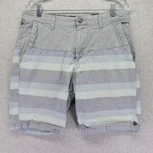 Volcom Shorts Mens 33 Chino Casual Flat Front Gray Striped